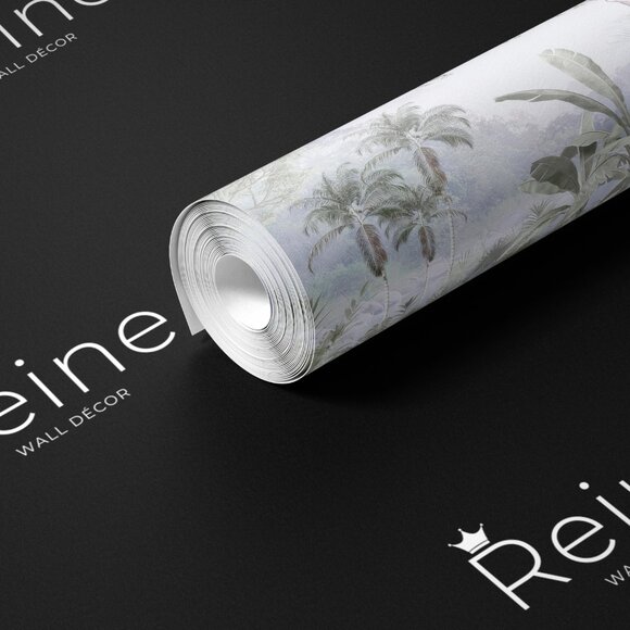 Lush Greenery of a Silver Rainforest in White Wallpaper | Tropical Botanical Wal - Picture 2 of 9